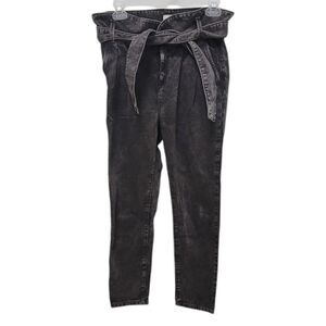 Sezane Austin paper bag waist straight leg jeans acid wash in black FR 34 = US 2